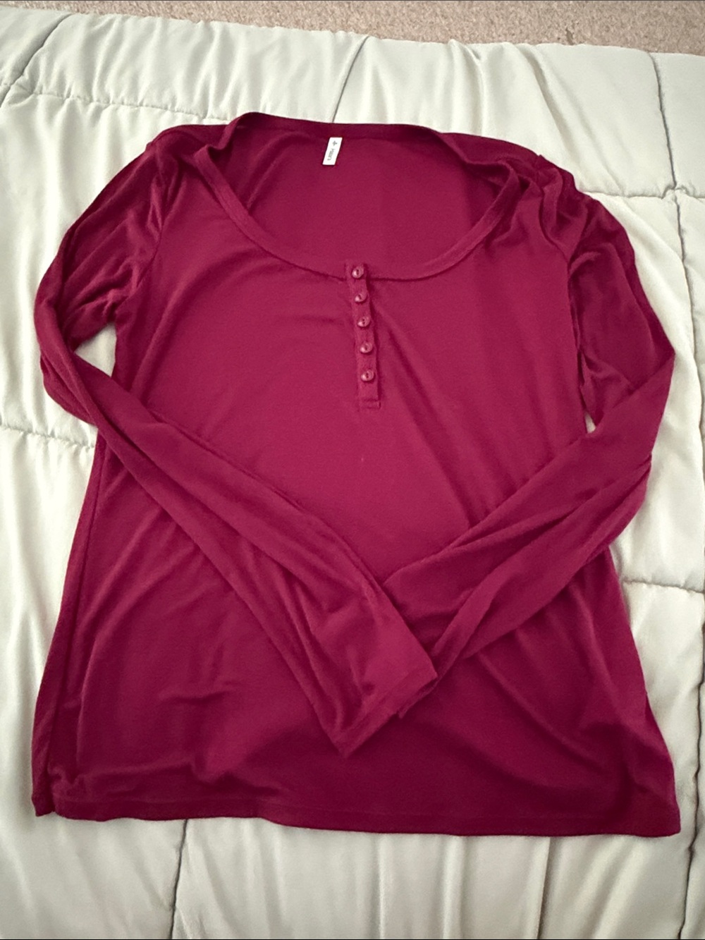 HALARA Long Sleeve Scoop Neck Henley Top in Burgundy NWOT